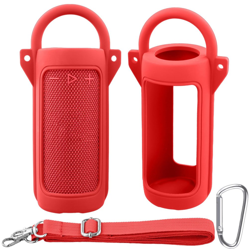 for JBL Grip Portable Waterproof Speaker Silicone Case, Portable Travel Soft Cover with Shoulder Strap and Carabiner, Protective Skin Case (Red) - co2CREA