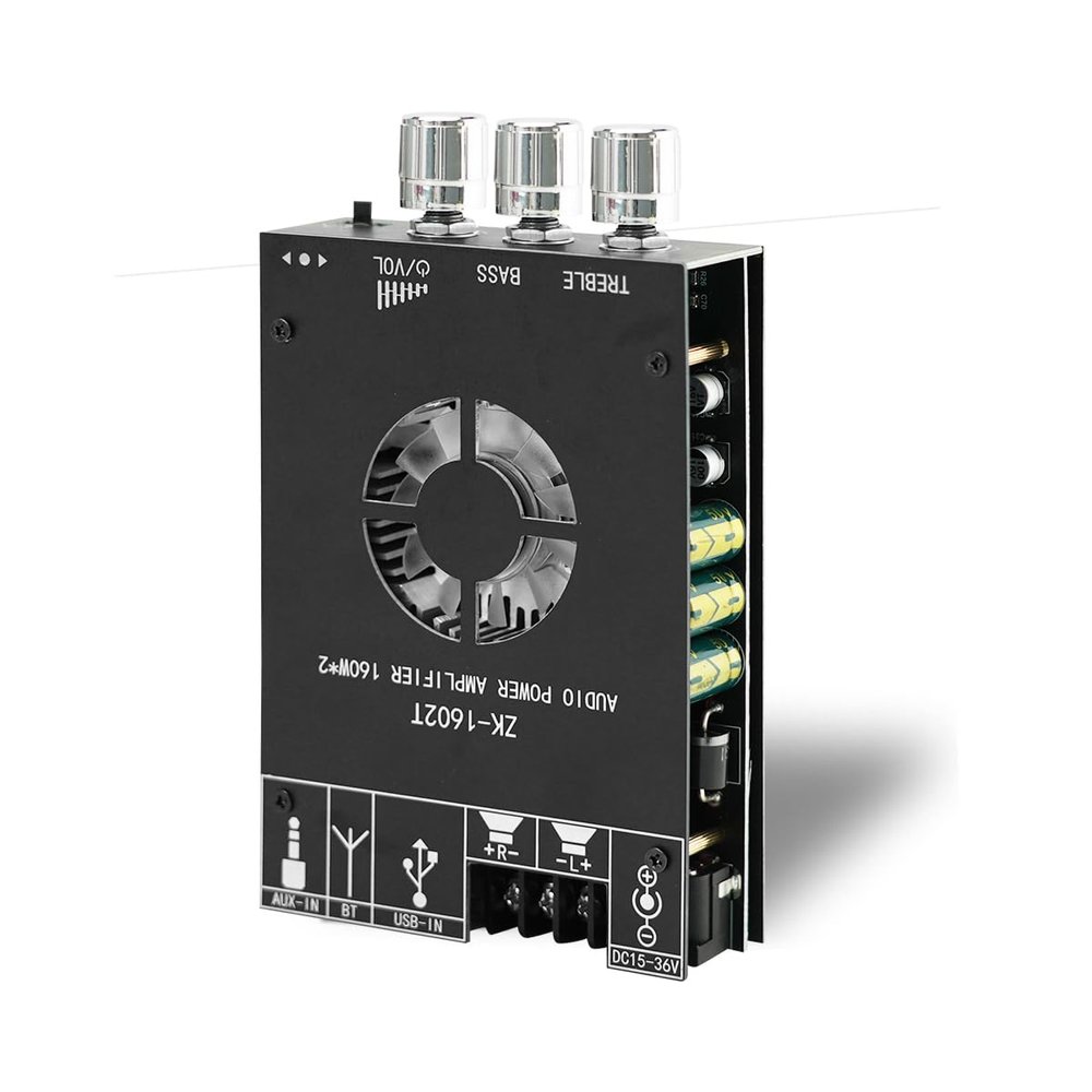 160W2 Subwoofer 2.0 Channel Audio Receiver Power Amplifier Module, Bluetooth Digital Amplifier Board with Treble and Bass Control for DIY Speakers-1602T