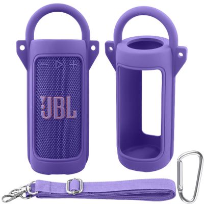 for JBL Grip Portable Waterproof Speaker Silicone Case, Portable Travel Soft Cover with Shoulder Strap and Carabiner, Protective Skin Case (Purple) - co2CREA