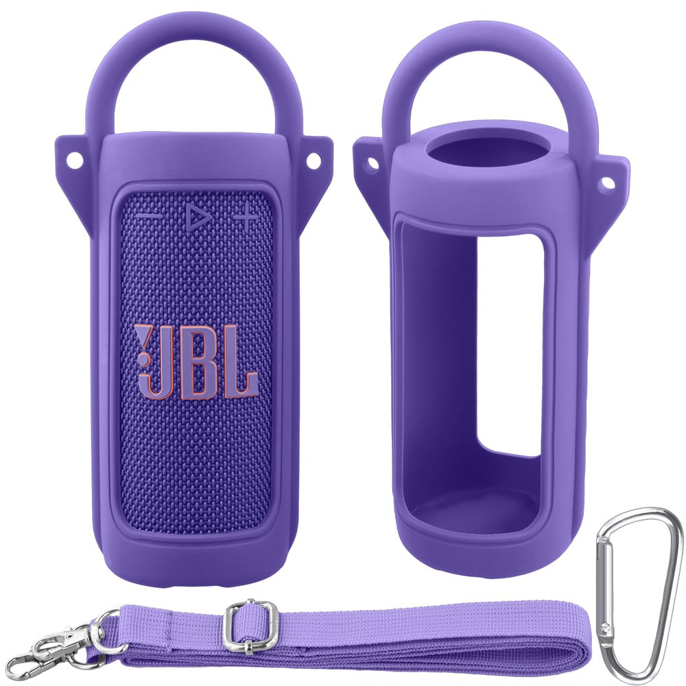 for JBL Grip Portable Waterproof Speaker Silicone Case, Portable Travel Soft Cover with Shoulder Strap and Carabiner, Protective Skin Case (Purple) - co2CREA