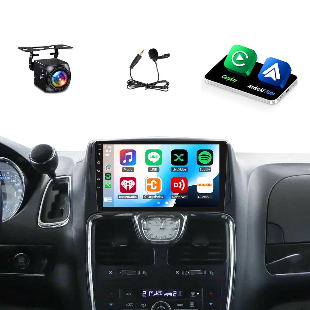 10.1" Screen Radio for Chrysler Town & Country 2008 2009 2010 2011 2012 with CarPlay Android Auto, Car Radio Touch Screen GPS Bluetooth, WiFi, SWC, FM, Mic, WiFi, Backup Camera, 4+64G