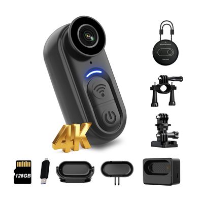 SixBondsCam 4K Mini Body Camera 128GB  Thumb Size Wearable Action Cam, Hands-Free POV Recording, Portable Body Worn Camera for Travel, Cycling, Sports, Pets, Outdoor Adventures