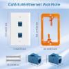 ANONION 4 Pack Ethernet Wall Outlet, 2-Port RJ45 Keystone Jack with Single Gang Low Voltage Mounting Bracket, Cat6 Ethernet Wall Plate Blue Coupler Female to Female Network Cable Cover view 3