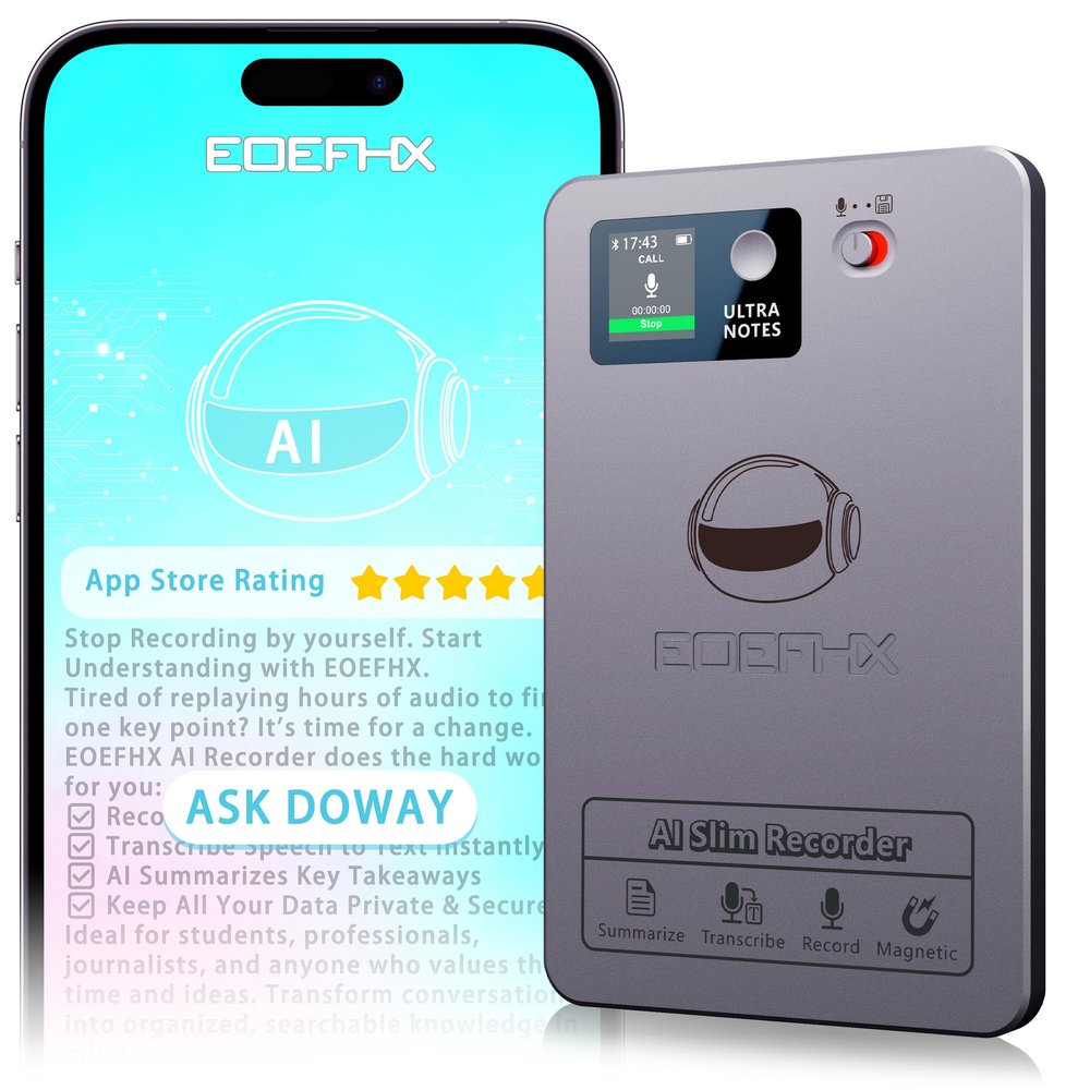 AI Voice Recorder, Transcribe & Summarize with Deep AI Analysis, Support 152 Languages, App Control, AI Noise Cancellation, Upgraded Built-in MagSafe, 64GB Audio Recorder for Meetings, Lectures, Call