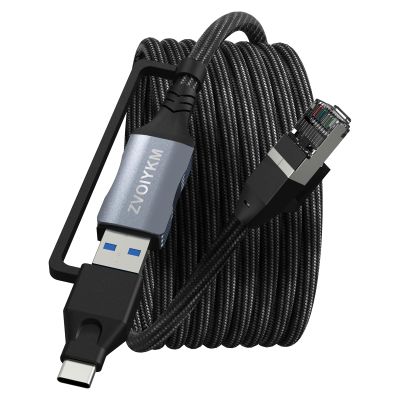 ZVOIYKM USB to Ethernet Cable 10FT/3M with USB C Port, Braided USB 3.0 A/C to RJ45 Gigabit LAN Network Cord, Gold Plated Connector for Laptop, PC, MacBook, iPad Pro, Game Console, Tablet