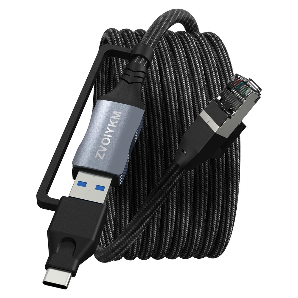 ZVOIYKM USB to Ethernet Cable 10FT/3M with USB C Port, Braided USB 3.0 A/C to RJ45 Gigabit LAN Network Cord, Gold Plated Connector for Laptop, PC, MacBook, iPad Pro, Game Console, Tablet
