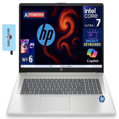 HP 2025 Copilot+ Laptop 17.3" 1920 x 1080 IPS Display (Intel Ultra 7-255U, 16GB DDR5, 2TB PCIe SSD, Backlit KB, WiFi 6 + BT 5.4, 720p HD Webcam, Win 11 Pro S-Mode) w/Dockztorm Wireless Mouse
