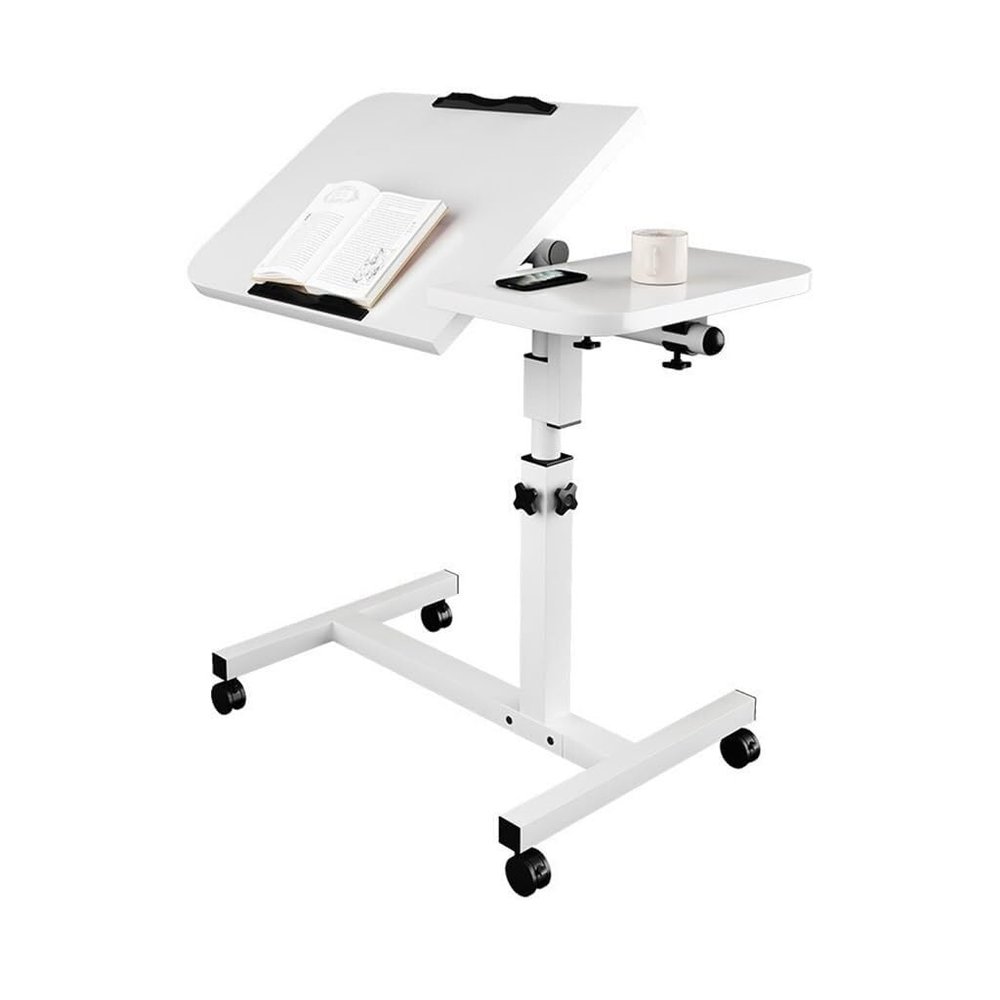 Adjustable Rolling Laptop Table with Wheels, Foldable Mobile Computer Workstation for Home and Office, Height Adjustable, Antique Elephant Wood,