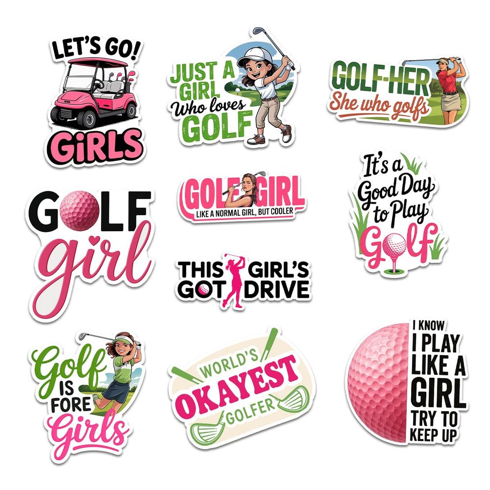 10 Pcs Golf Girl Stickers  Funny Vinyl Decals for Girls Who Love Golf  Laptop, Water Bottle, Journal Decor  Cute Gifts for Golfers, Teens, Women, and Golf Squad Friends (G1, 6 inch)