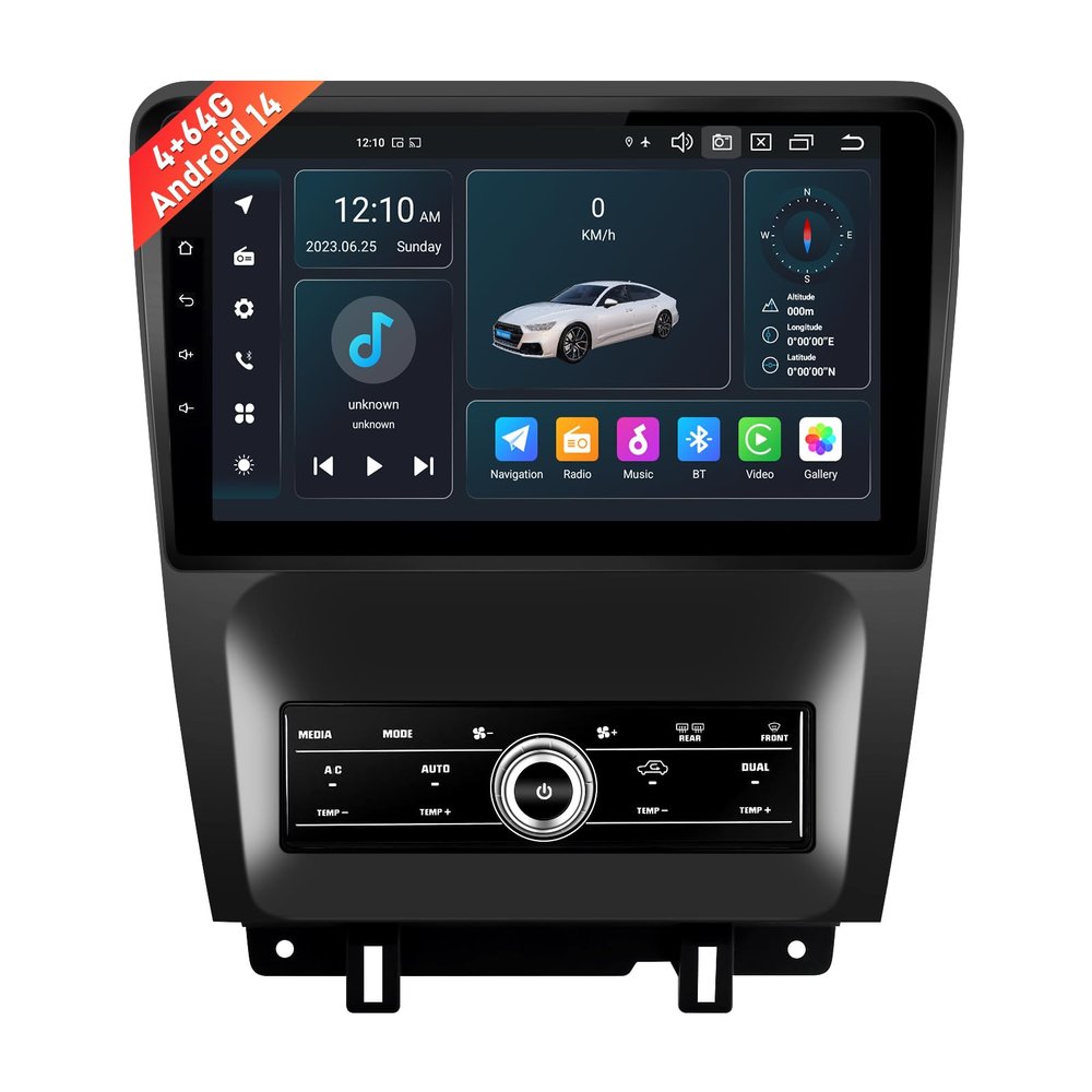 10.1" Android 14 Car Radio for Ford Mustang 2010-2014, Octa-Core 4GB RAM 64GB ROM, Car Stereo with Wireless CarPlay & Android Auto Support SWC GPS Navi WiFi/4G AM/FM/RDS Bluetooth (For Manual AC Only)