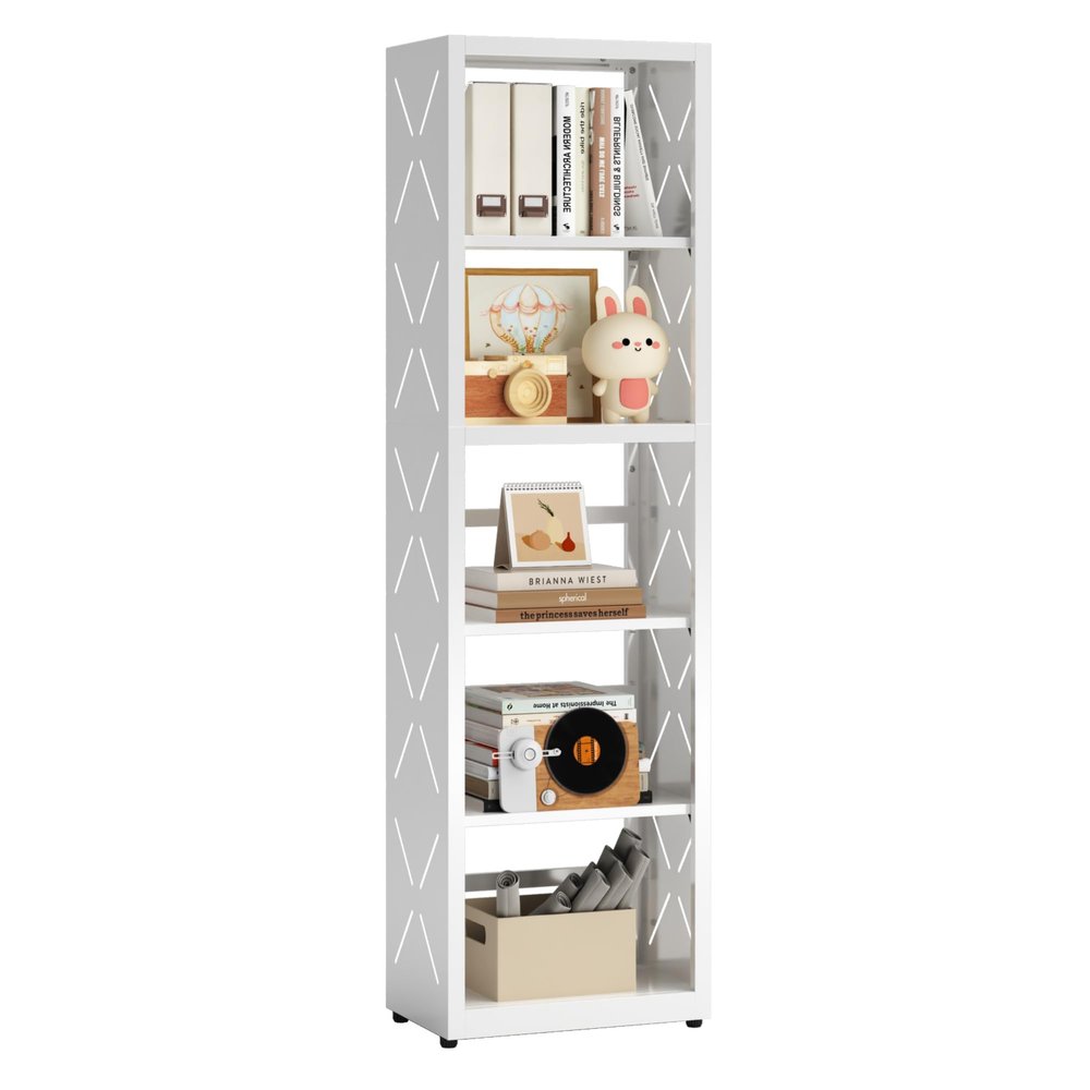 Kubohogar Book Shelf, 5 Tier Metal Bookshelf with Adjustable Shelves, Open Shelf Bookcase for Home Office & Living Room, CD Storage Racks, White 16" Wide