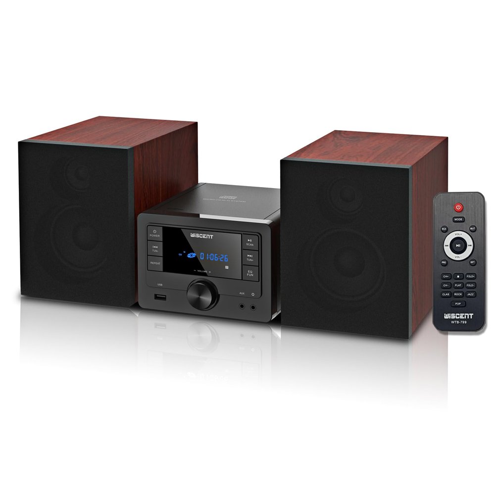 WISCENT Bluetooth Stereo System 40W for Home, CD Player with Wireless Streaming, MP3/USB/Audio in/FM Radio, Powerful Home Audio Sound System
