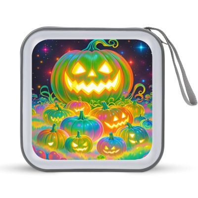CD Case 40 Capacity CD DVD Case Wallet Holder Colorful Luminous Pumpkin Portable Storage Binder for Office Home Travel Car