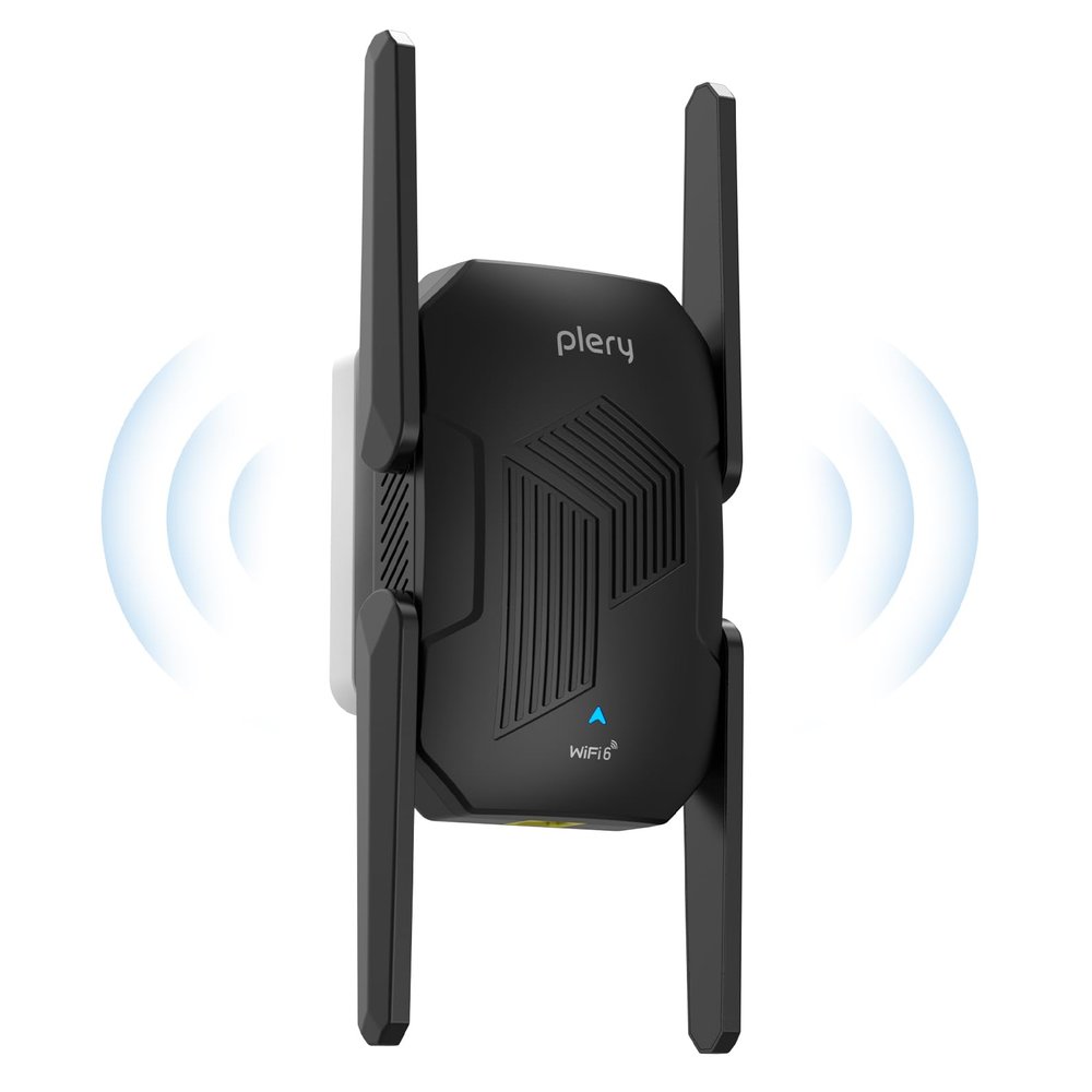 PLERY AX1500 WiFi Extender Signal Booster, 1500Mbps WiFi 6 Repeater, Dual Band 5GHz/2.4GHz Covers Up to 8,800 sq.ft and 45 Devices, WiFi Extender with Ethernet Port & 3 Working Modes, Easy Setup, WPA3