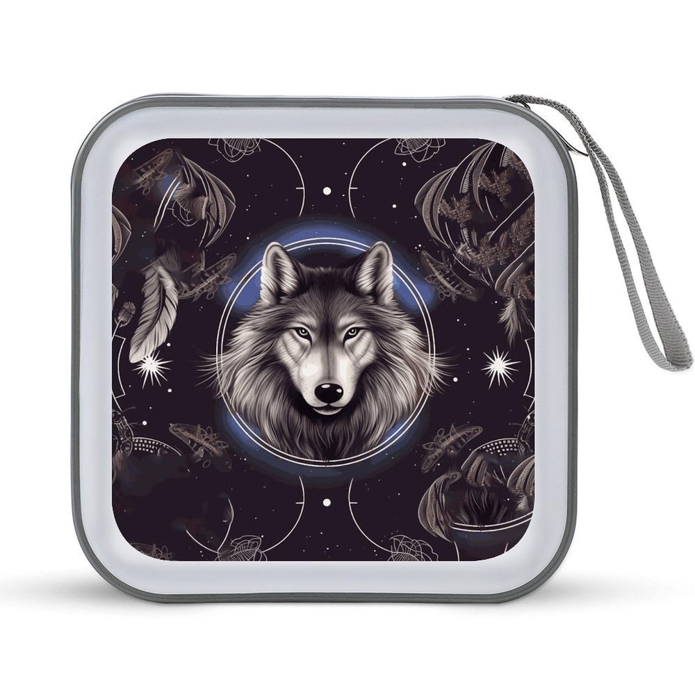 CD Case 40 Capacity CD DVD Case Wallet Holder Wolves And Dream Catchers Portable Storage Binder for Office Home Travel Car