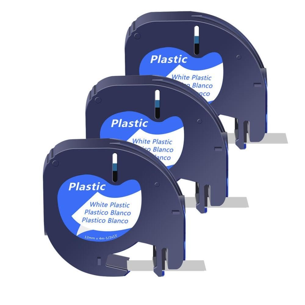 3 5 10 Pcs Letra Tag Tapes 12mm Plastic Label Ribbon Compatible with A16952 A16951 A12267 for QX50 Label Maker(3PK White-Plastic)