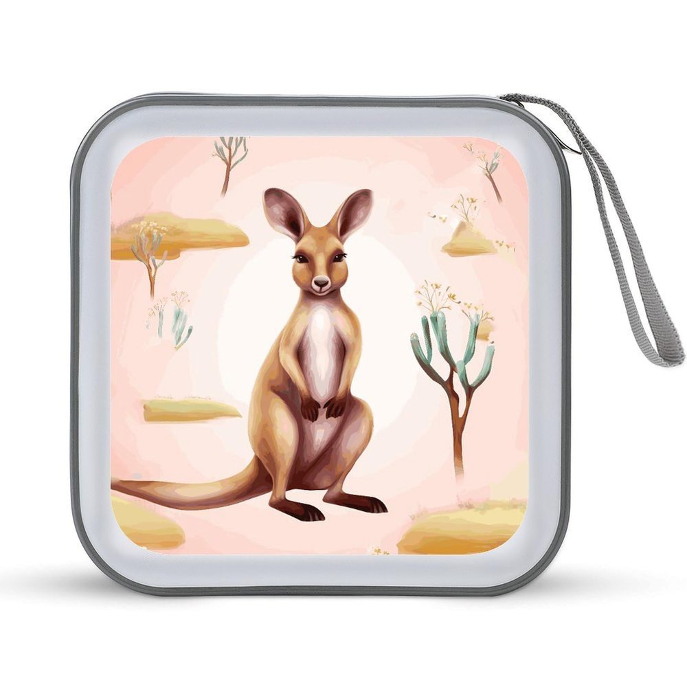 CD Case 40 Capacity CD DVD Case Wallet Holder Funny Cartoon Kangaroo Zoo Portable Storage Binder for Office Home Travel Car