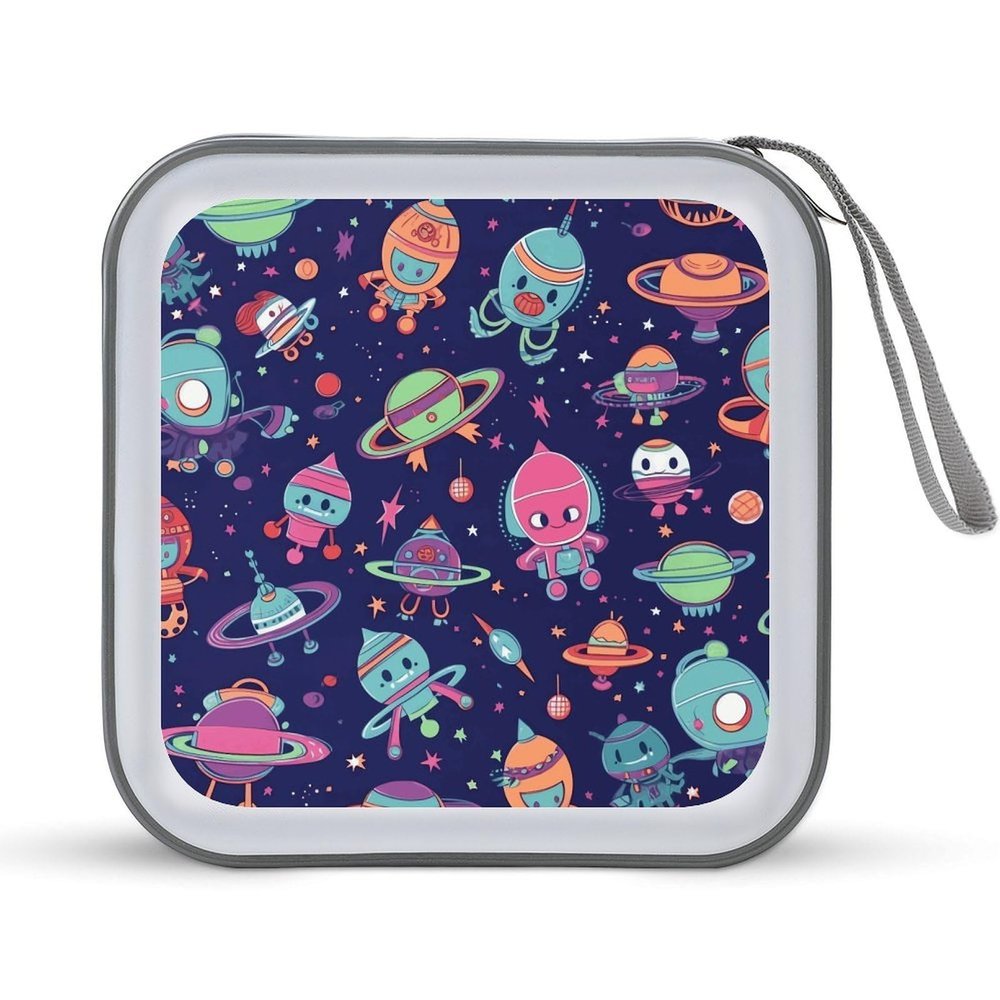 CD Case 40 Capacity CD DVD Case Wallet Holder Cute Spaceship And Ball Portable Storage Binder for Office Home Travel Car
