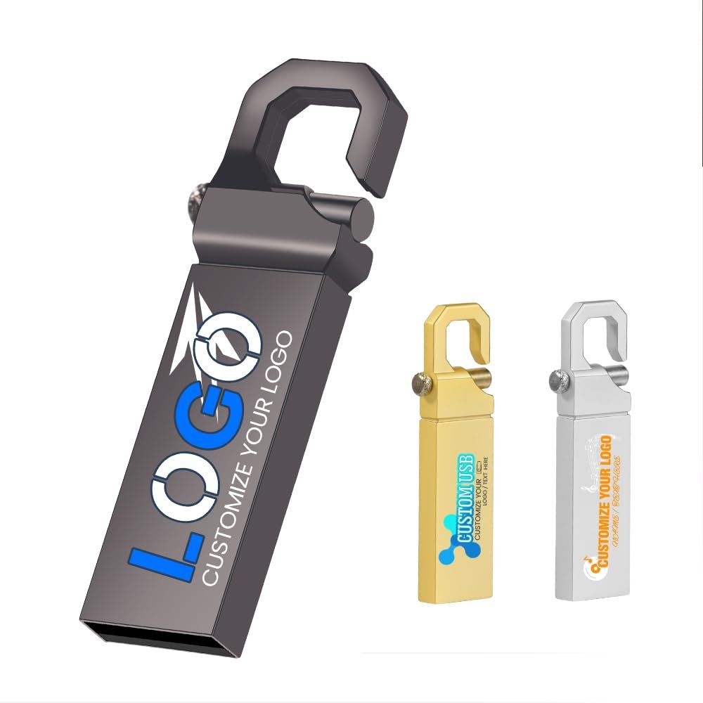 2GB 50PCS Custom USB 2.0 Flash Drive, Bulk Personalized Thumb Drives with Hook, Customize Logo & Text on Memory Sticks for Comany Ads/Corporate Promotions