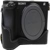 A6500 Case, Genuine Leather Camera Case Bottom Opening Body Half Base Cover for Sony Alpha A6500 with Hand Wrist Strap (Black) view 1