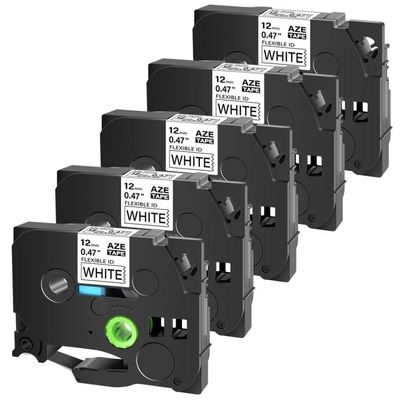 12mm Black On White Flexible ID Laminat Tape 5PK Compatible with PT-1010B Label Printers Works with Tz TZe-FX231 Lable Tape