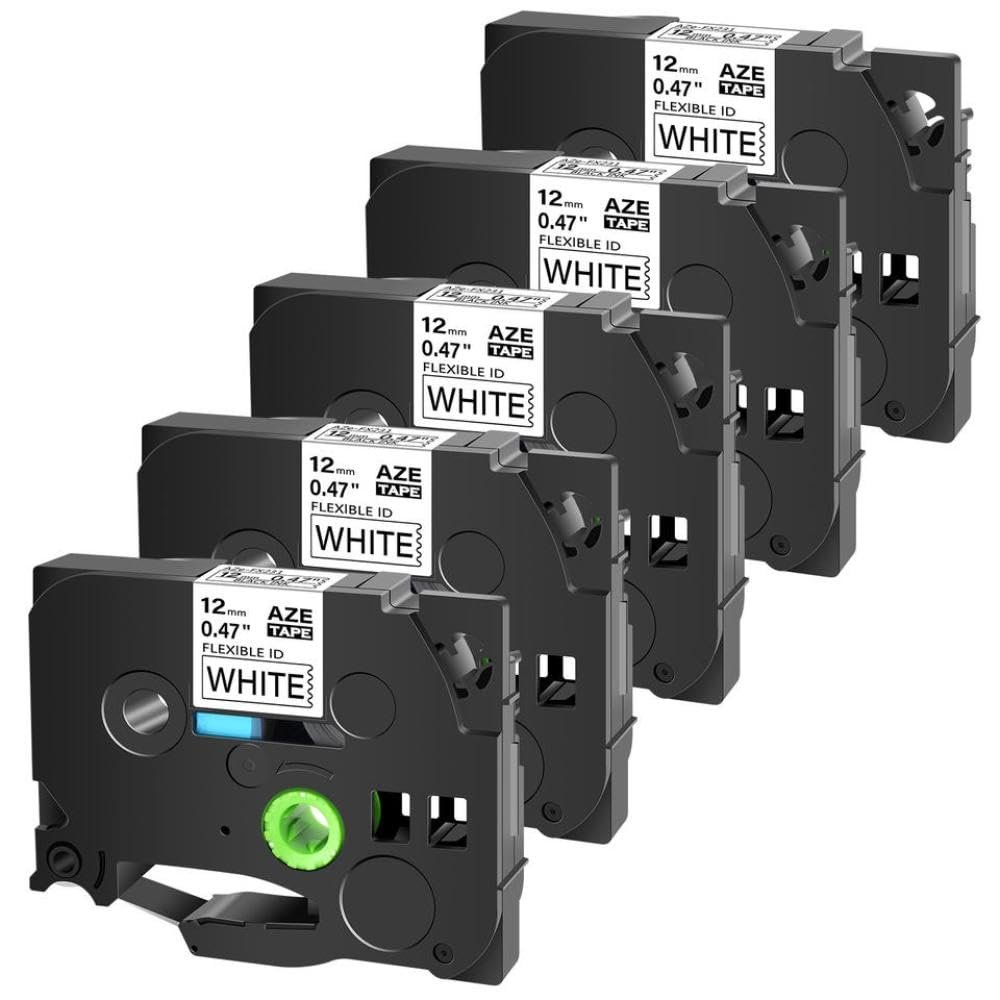 12mm Black On White Flexible ID Laminat Tape 5PK Compatible with PT-1010B Label Printers Works with Tz TZe-FX231 Lable Tape