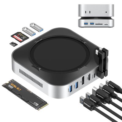BAOZEE Mac mini M4 Dock with NVMe SSD Enclosure, 40Gbps 8TB SSD Support, 10-in-2 USB-C Hub with 2USB-A, USB-C, 10Gbps, 2USB-A 5Gbps, HDMI, DP, SD/TF Reader, Magnetic Cover