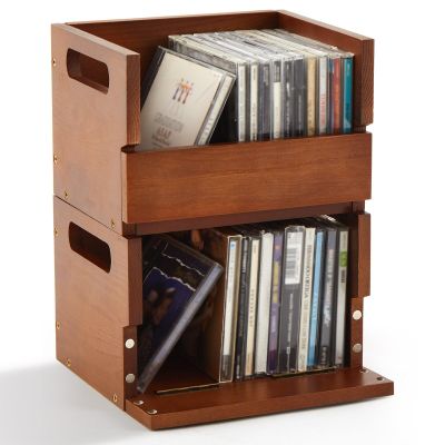 CroBlissful 2 Pack Small Wooden CD Storage Box, Desktop CD Organizer for Small Spaces, Holds up to 36 Cases Total, Compact Media Storage Shelf with Carrying Handle
