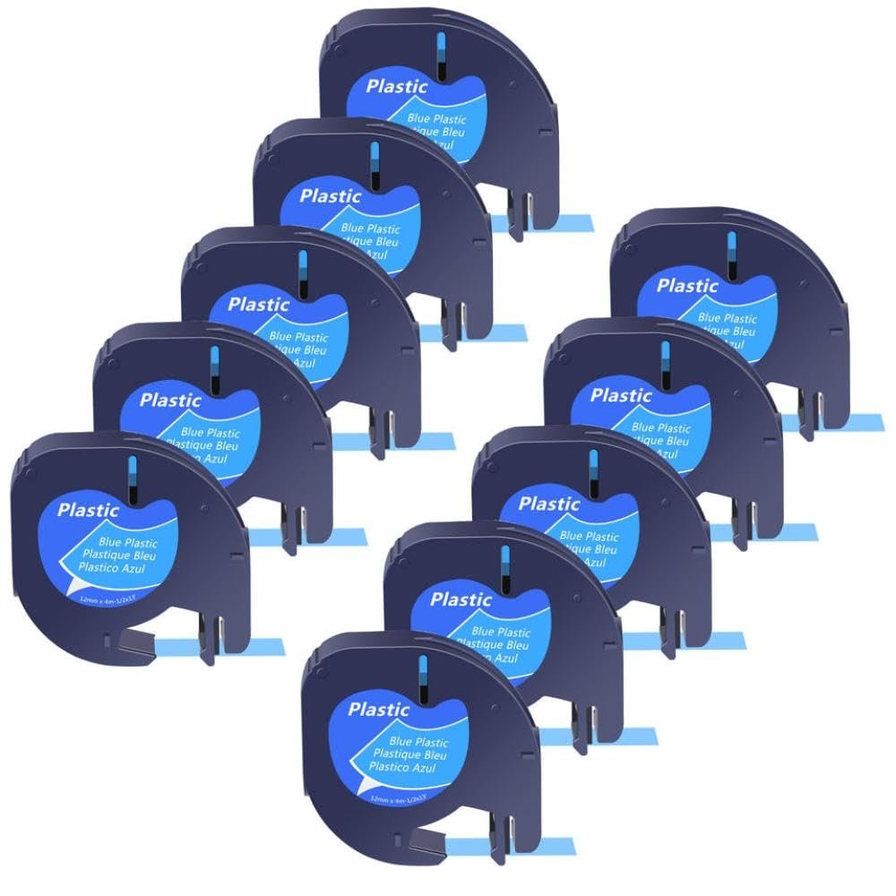 3 5 10 Pcs Letra Tag Tapes 12mm Plastic Label Ribbon Compatible with A16952 A16951 A12267 for QX50 Label Maker(10PK Blue-Plastic)