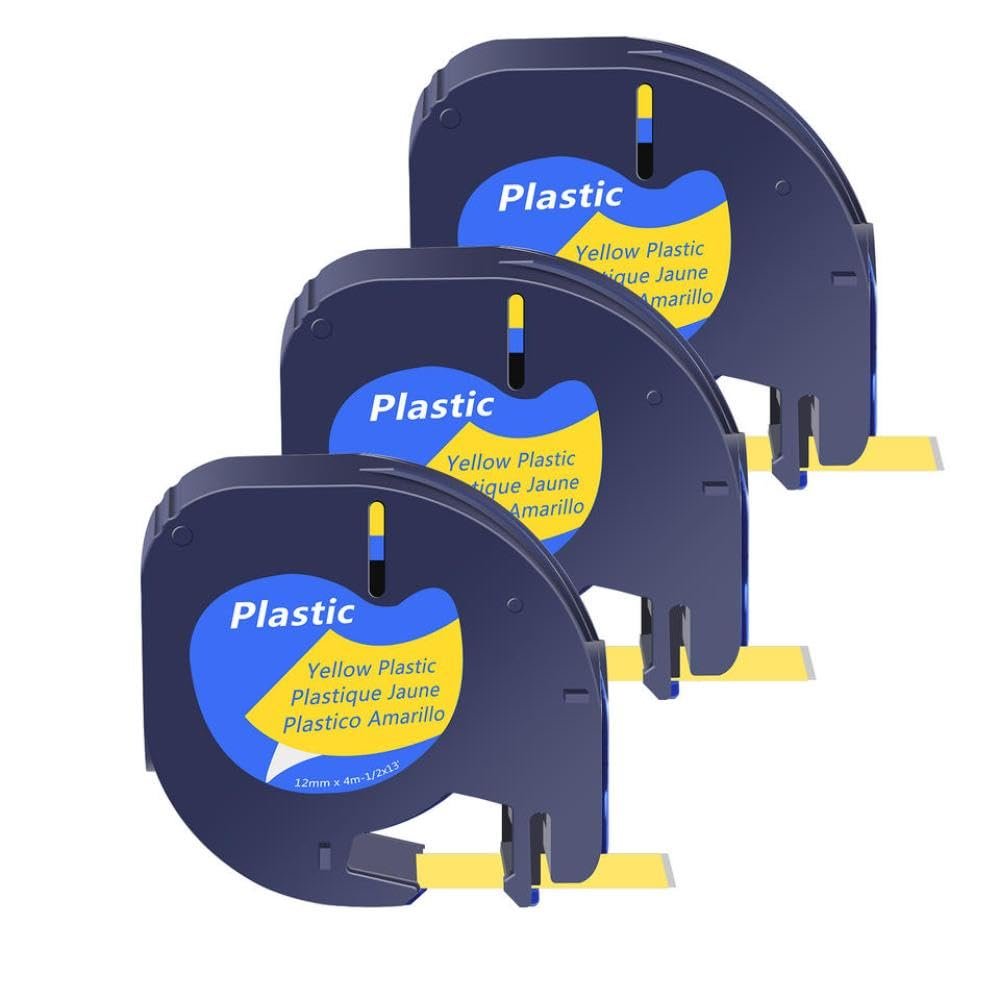 3 5 10 Pcs Letra Tag Tapes 12mm Plastic Label Ribbon Compatible with A16952 A16951 A12267 for QX50 Label Maker(3PK Yellow-Plastic)