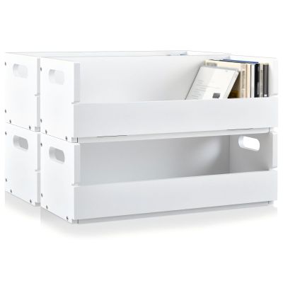 CroBlissful 4 Set Wooden CD Storage Box Holder Shelf Cassette Tape Display Racks with Carrying Handles, Organizer Shelf for Movie Cases, DVDs, Each Set Can Store up to 36 Pcs CDs (White)