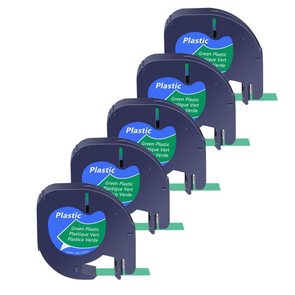 3 5 10 Pcs Letra Tag Tapes 12mm Plastic Label Ribbon Compatible with A16952 A16951 A12267 for QX50 Label Maker(5PK Green-Plastic)