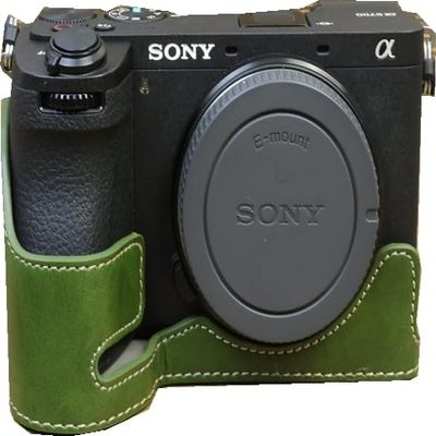 A6700 Case, PU Leather Camera Bag Bottom Opening Half Body Case Cover Shell for Sony Alpha A6700 with Hand Wrist Strap (Green)