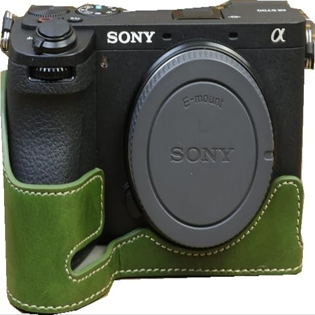 A6700 Case, PU Leather Camera Bag Bottom Opening Half Body Case Cover Shell for Sony Alpha A6700 with Hand Wrist Strap (Green)