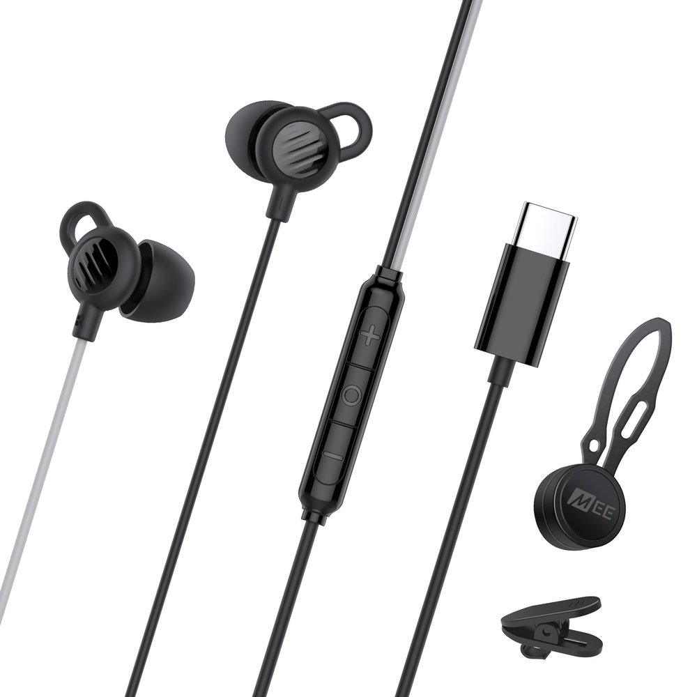 MEE audio SleepTones USB-C Wired Sleep Earbuds for Side Sleepers with Lightweight Low-Profile Silicone Earpieces, Noise Reduction Sleeping Headphones with Built-in Mic & Volume Controls (USB Type C)