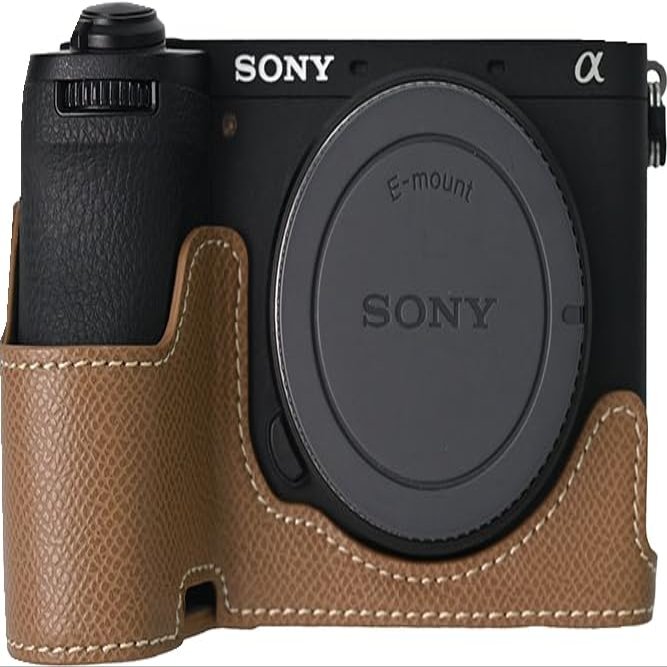 A6700 Case, PU Leather Camera Bag Bottom Opening Half Body Case Cover Shell for Sony Alpha A6700 with Shoulder Strap (Brown)