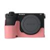 A6700 Case, Genuine Leather Camera Case Bottom Opening Body Half Base Cover for Sony Alpha A6700 with Hand Wrist Strap (Pink) view 3