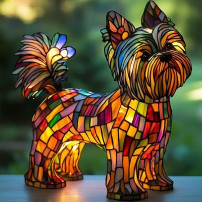 JHNGYJY Animal Series Art Night Light Pet Dog Themed LED Tabletop Lamp,Small Retro Resin Night Light,Vintage Home Decor for Bedroom and Fun Gift for Pet Lovers (Yorkshire Terrier B)