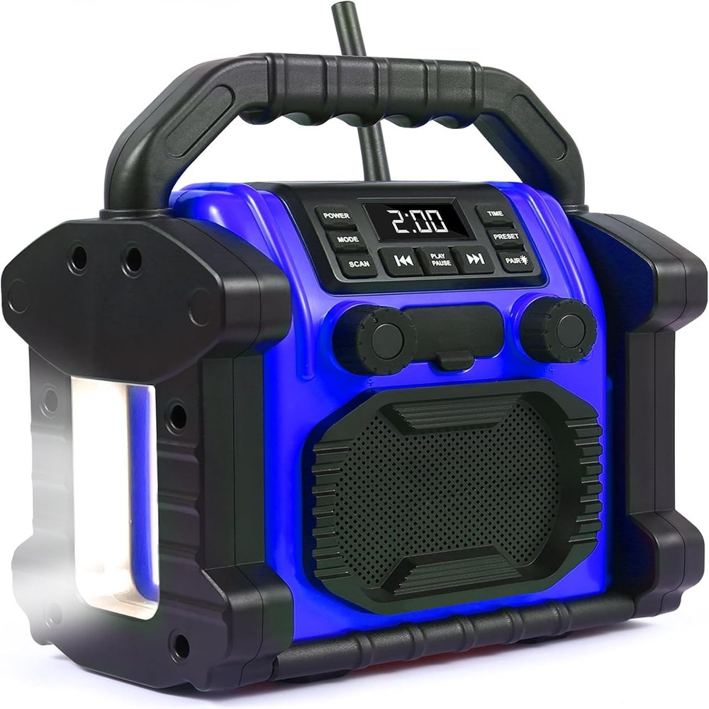 Bingxue Jobsite Radio Outdoor Speaker Bluetooth Wireless, 30W IPX 66 Waterproof FM Clock Radio, Portable with LED Lights, Anticollision Radios for Outdoor/Work/Garage (P250B)