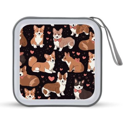 CD Case 40 Capacity CD DVD Case Wallet Holder Corgi Dog with Heart Shape Portable Storage Binder for Office Home Travel Car