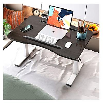 Adjustable Laptop Bed Desk with Cup Holder & Card Slot, Portable Folding Tray Table for Eating & Writing, 23.6" White Bed Table for Home & Office Use