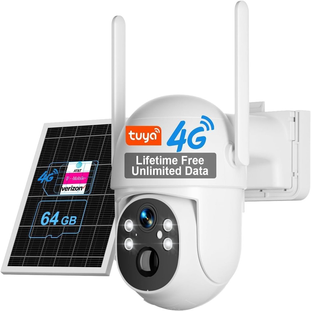 SANSCO 4G LTE Cellular Solar Security Camera Wireless Outdoor, Lifetime Free Unlimited Data, NO WiFi 2K Color Night Vision, PTZ 360 View, 2 Way Audio, Motion Detection, Built-in SIM Card, 64G TF Card