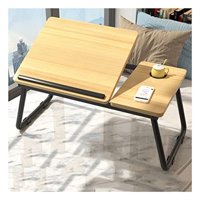 Adjustable Portable Laptop Bed Desk with Cup Holder & Baffle - Multifunctional Folding Tray Table for Writing & Eating, Pink 21.7 inches