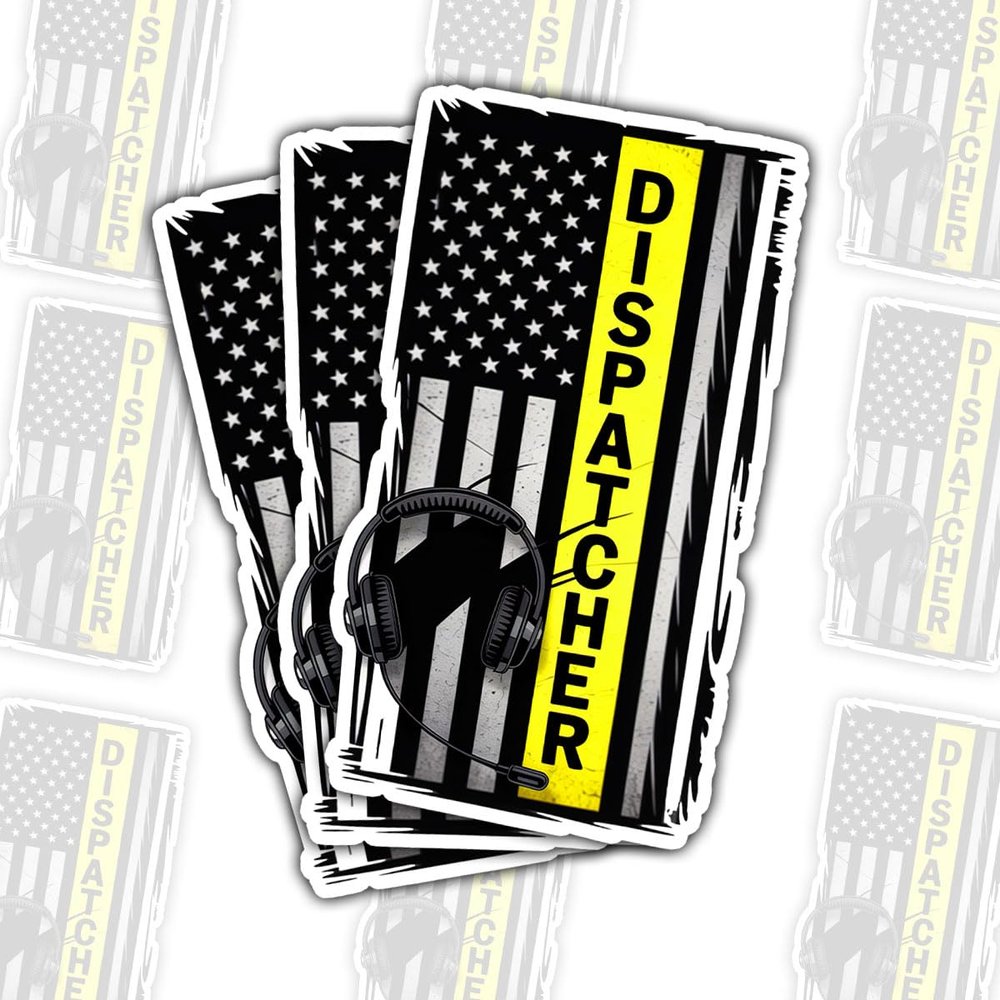 3 Pcs Dispatcher Stickers with Thin Yellow Line American Flag and Headset, Vinyl Decals for 911 Operators, Emergency Dispatchers, Laptops, Water Bottles and Gift Ideas (3 inch)