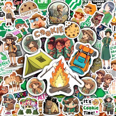 100Pcs Camping Girl Stickers for Water Bottle and Laptop - Adventure Gifts, Party Supplies & Decorations, Waterproof Vinyl Decal