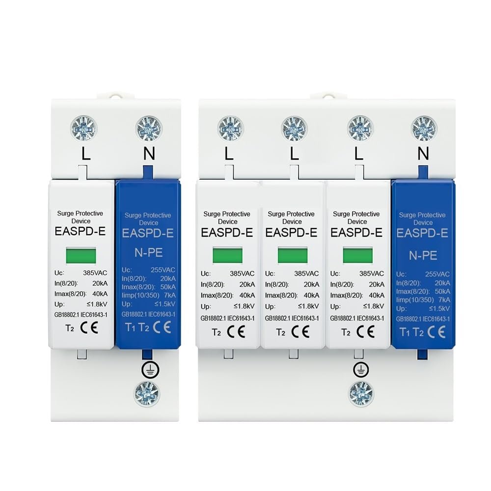 AC SPD Din Rail 1P+NPE 3P+NPE 50KA T1 T2 385V 275V House Holde Surge Protector Protective Low-Voltage Arrester Device(2P,275V)