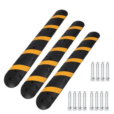 3 Pack 6 ft Rubber Speed Bump with 2 End Caps, 25000 lbs Load Capacity Speed Humps with 2 Channel Floor Cord Cover, Heavy Duty Cable Protector Ramp for Asphalt Concrete Gravel Driveway Road