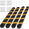 4 Pack 6 ft Rubber Speed Bump with 2 End Caps, 25000 lbs Load Capacity Speed Humps with 2 Channel Floor Cord Cover, Heavy Duty Cable Protector Ramp for Asphalt Concrete Gravel Driveway Road view 1
