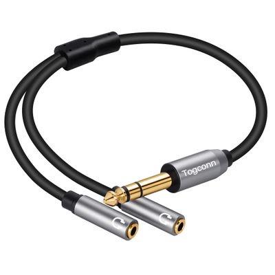 6.35mm to Double 3.5mm Headphone Y Adapter,6.35mm 1/4 Inch TRS Male to Dual 3.5mm 1/8 Inch TRS Female Stereo Audio Y Splitter Cable for Headphones, Guitar, Speakers, Amplifiers, Mixers-1Feet/12 Inch