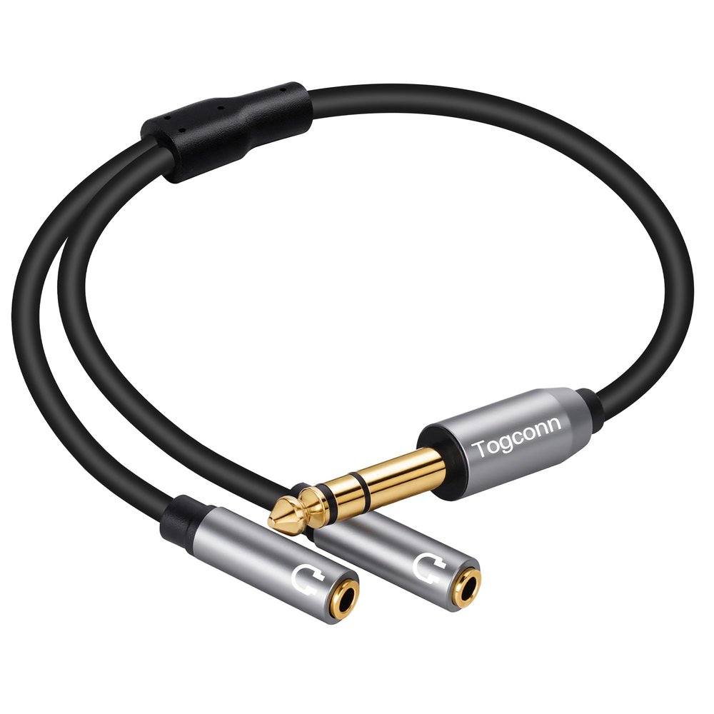 6.35mm to Double 3.5mm Headphone Y Adapter,6.35mm 1/4 Inch TRS Male to Dual 3.5mm 1/8 Inch TRS Female Stereo Audio Y Splitter Cable for Headphones, Guitar, Speakers, Amplifiers, Mixers-1Feet/12 Inch